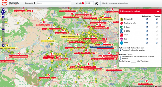 In der Zoomstufe werden die Checkboxen rechts teils ausgegraut. (VBB/cc-by-sa 2.0 Openstreetmap.org/Screenshot: Golem.de)